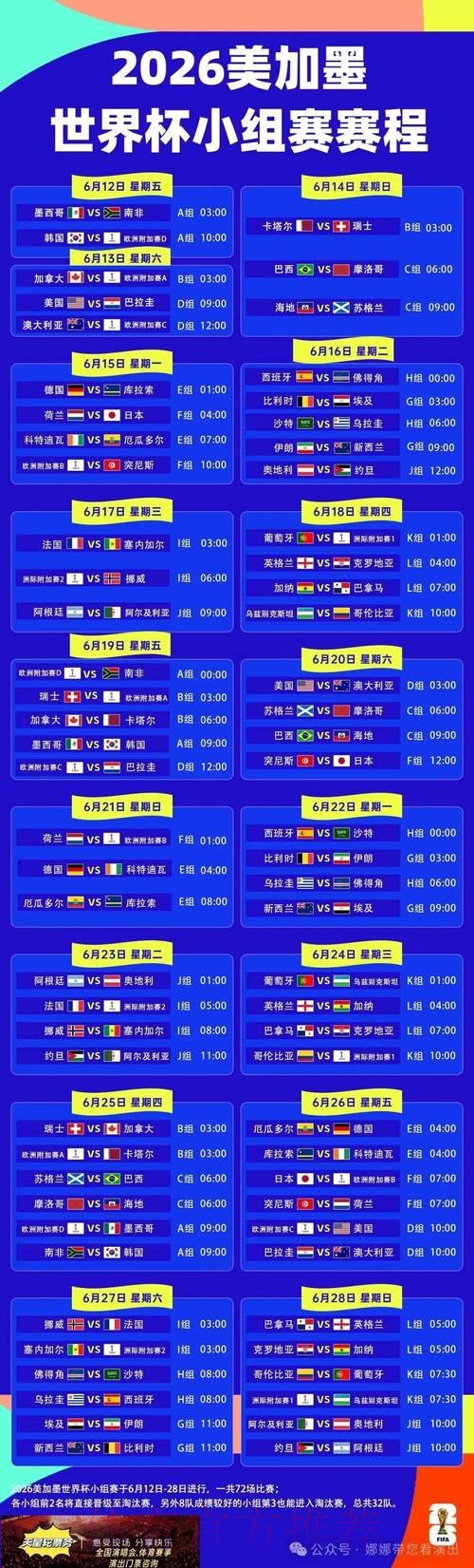 2026世界杯赛程一览最新时间表免费观看